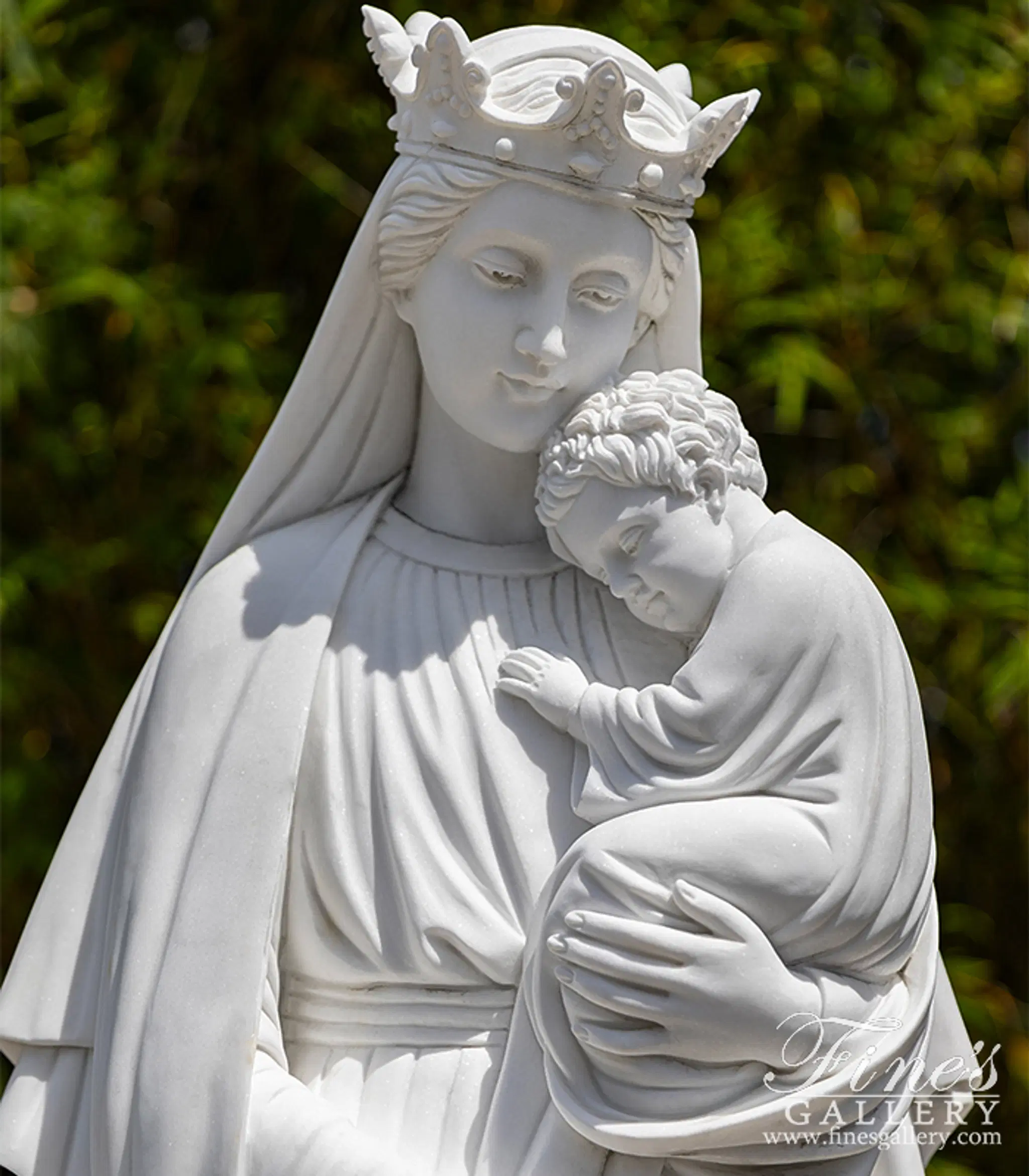 Marble Statues - Madonna Holding Baby In Carved Marble - MS-1472